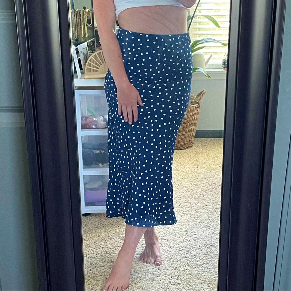 Forever 21 Blue Polka Dot Midi Skirt